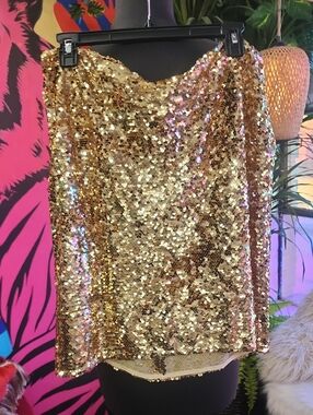 Gold Sequin Midi Skirt